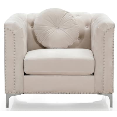 Button Tufted Accent Chair with Throw Pillow - 38" - Beige