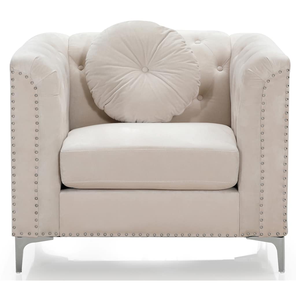 Button Tufted Accent Chair with Throw Pillow - 38" - Beige