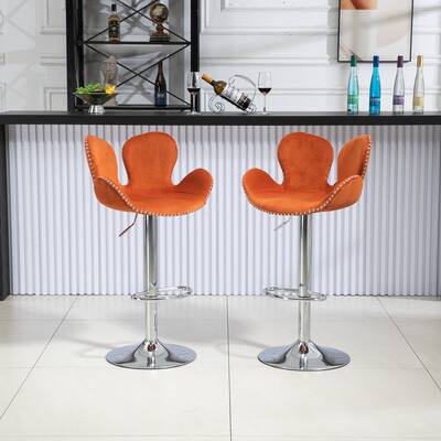 Modern Bar Stools Set of 2, Velvet Height Adjustable Swivel Barstools, Armless Kitchen Island Counter Chairs w/ Back & Footrest