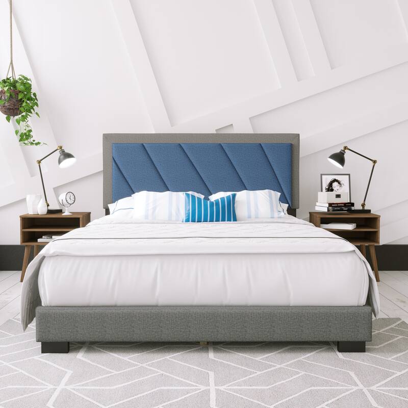 Boyd Sleep Diagonal Linen Upholstered Bed Frame - Blue - King