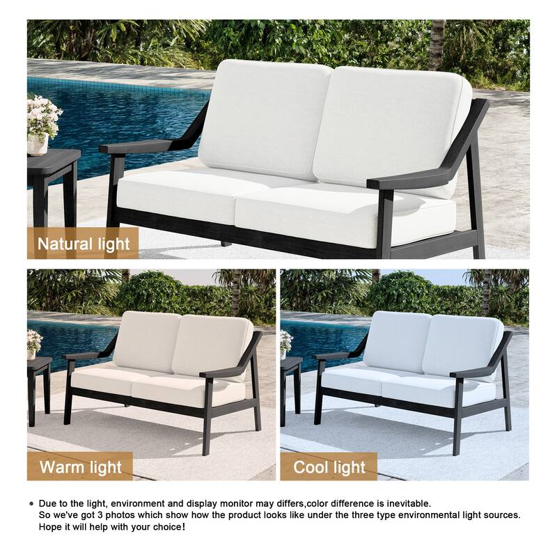 Outdoor Teak Wood Slat Back Patio Loveseat Sofa