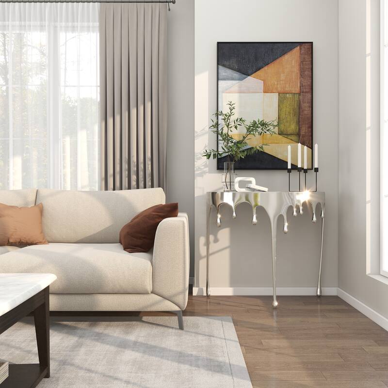 Aluminum Metal Accent, Console, and Coffee Table Collection with Drip Melting Design and Smoke Shaded Glass Top Multiple Colors