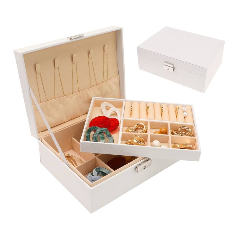 2 Layer Jewelry Box for Women Girls Birthday Gifts, PU Leather Jewelry Organizer Case Storage with Drawer - 23x17x9cm