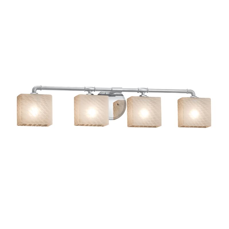 Justice Design Fusion Bronx 4-light Polished Chrome Bath Bar, Weave Rectangle Shade