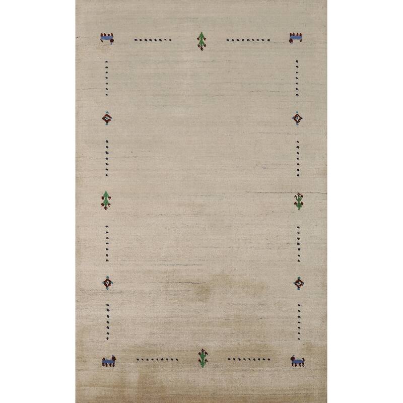 Tribal Beige Gabbeh Indian Foyer Rug Handmade Silk Carpet - 3'1"x 4'11"