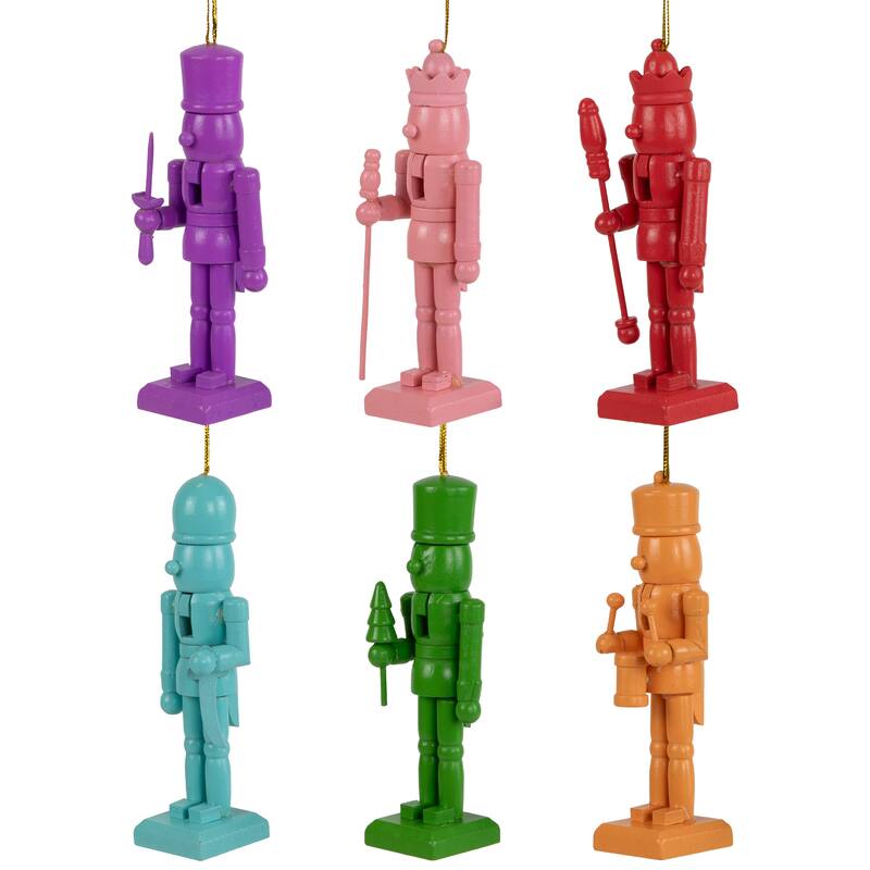 Nutcracker Wooden Christmas Ornaments - 5" - Multicolor - Set of 6
