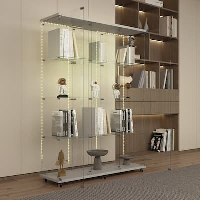 Glass Display Cabinet,Wine Cabinet,File Cabinet,With Bluetooth Led Light Strip,Lock On The Door,Equipped With Cast