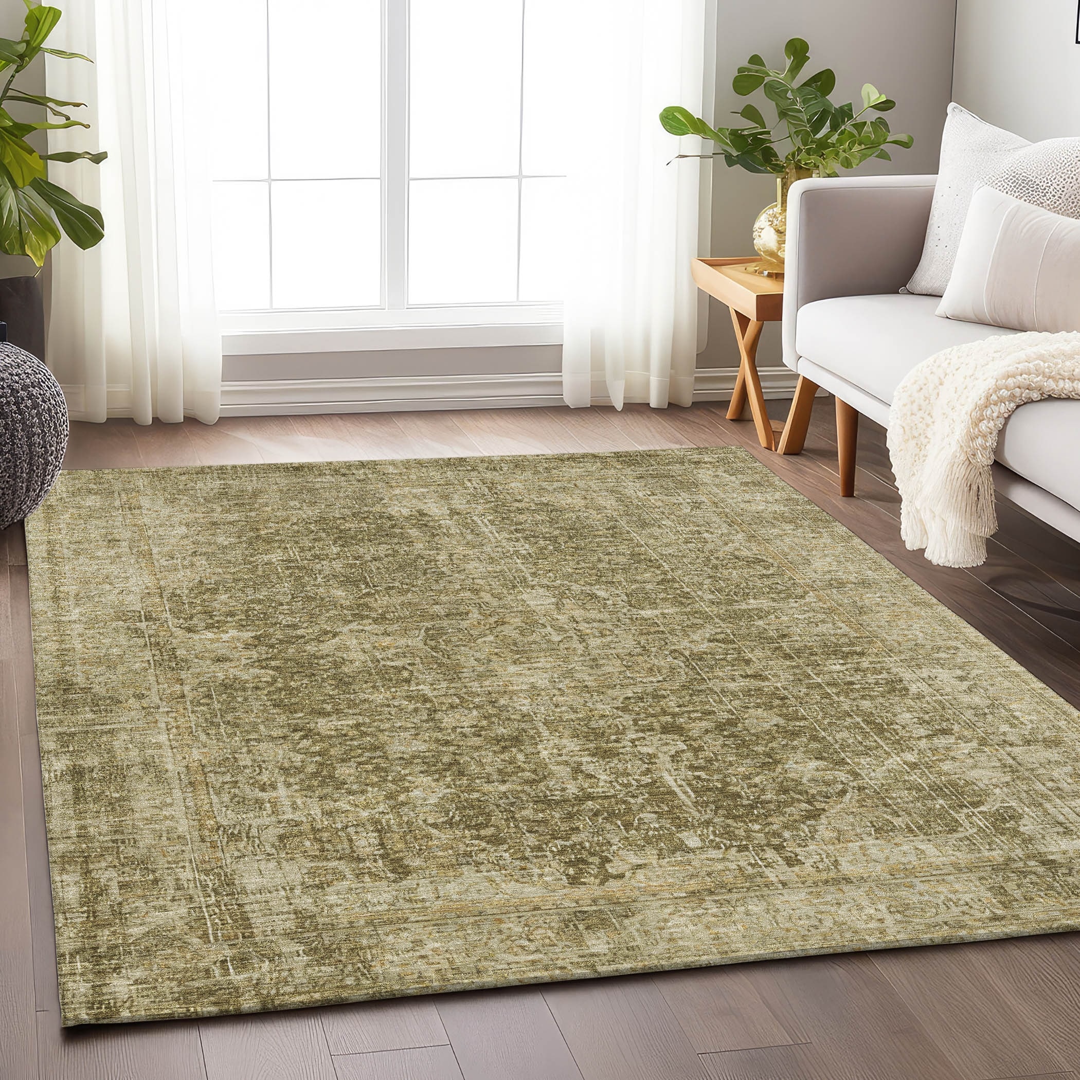 Machine Washable Indoor/ Outdoor Traditional Vintage Chantille Rug