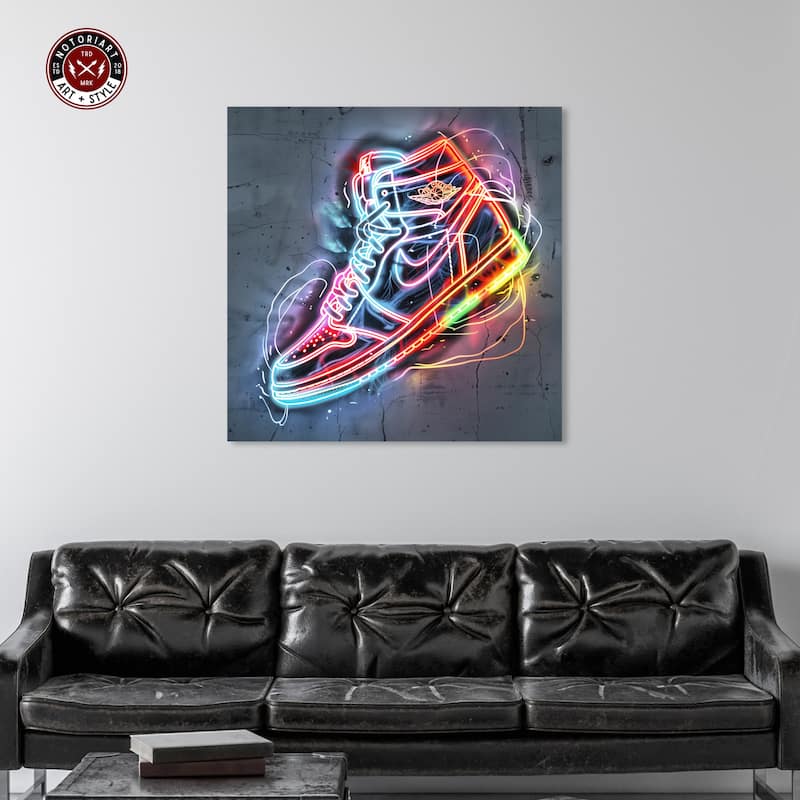 Notoriart Colorful Light Up Neon Sneaker Gallery Wrapped Sneaker 1 Piece Canvas Wall Art