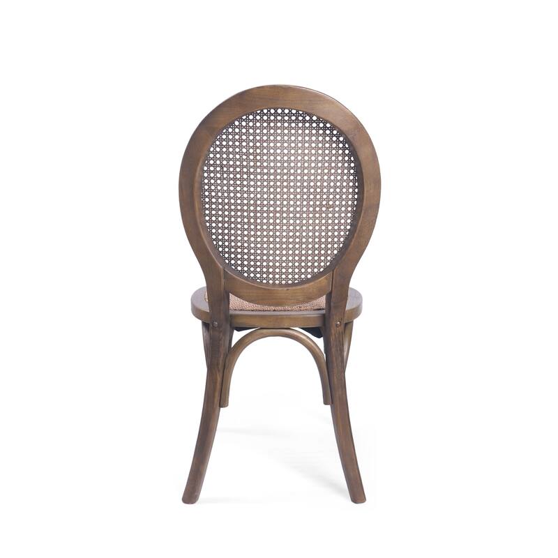 2PCS Wood Dining Chair With Rattan Back