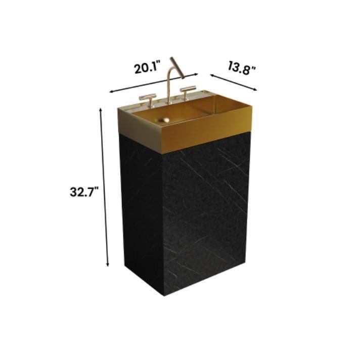 Modern Marble Bathroom Vanity, Roca 20" Freestanding Cabinet with Brushed Gold Stainless Steel Integrated Sink