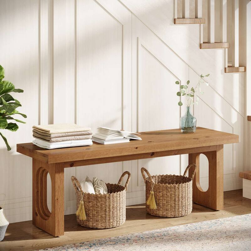 43 Inch Solid Wood Entryway Shoe Bench for Living Room / Bedroom / Hallway / Mudroom - 43.31" L x 13.78" W x 17.72" H