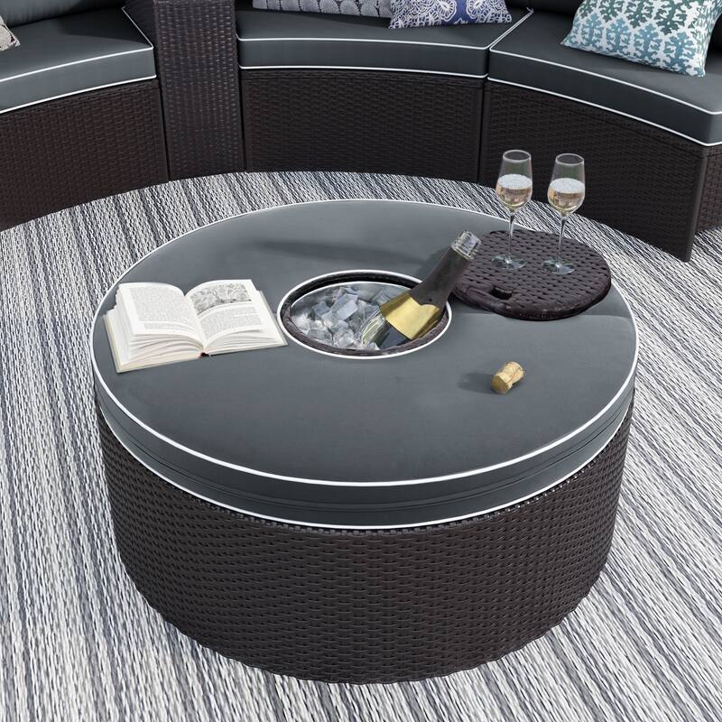 6 Pieces Outdoor Sectional Half Round Patio Rattan Sofa Set, PE Wicker Conversation Furniture Set