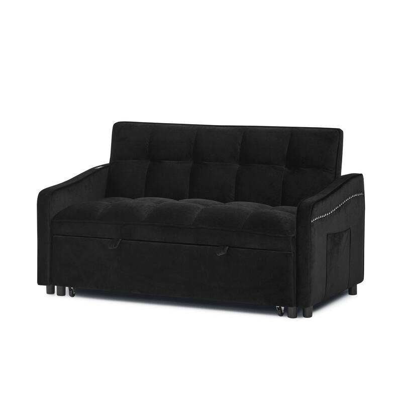 Roomfitters Velvet Loveseat Sofa Bed with Pull-Out Bed, Adjustable Back, USB & Type-C Charging, Arm Pockets