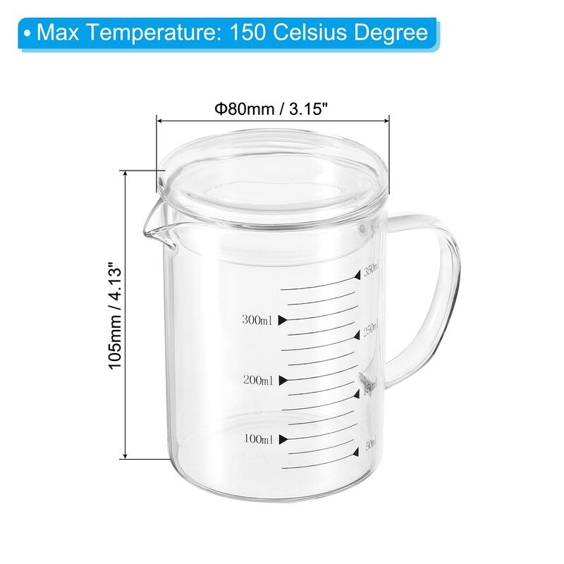 Glass Measuring Cup, 3.3 Borosilicate Glass with Glass Lid for kitchen - Black - 350ml