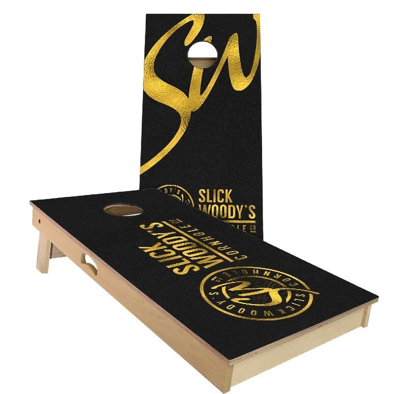 Black and Gold Outdoor Cornhole Board Set - Backyard 2x4 - NO Accessories