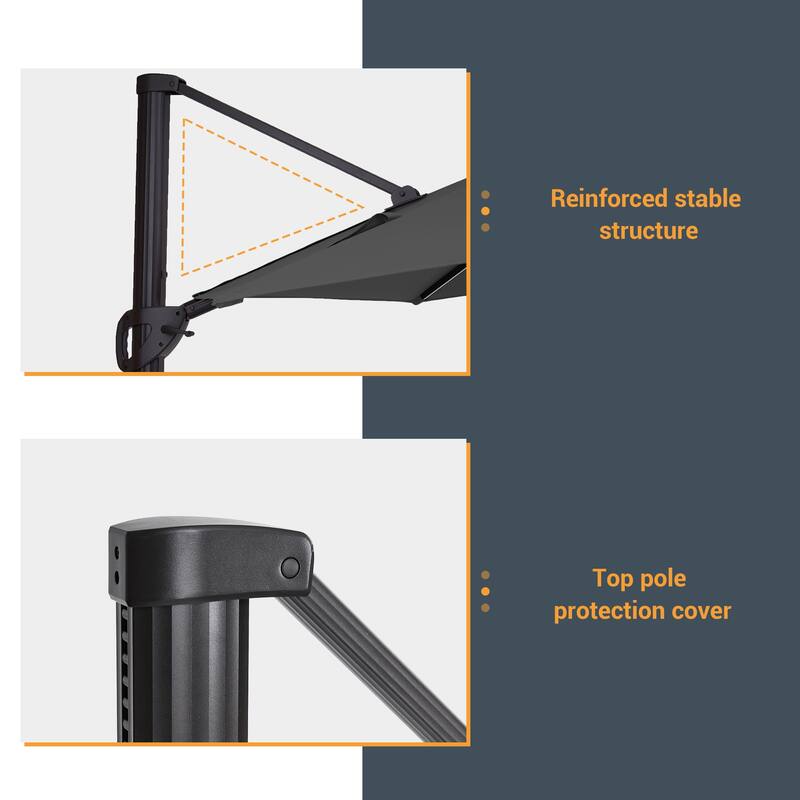LIVOOSUN 11Ft LED Patio Hanging Octagon Cantilever Umbrella with 360-degree Rotating Canopy