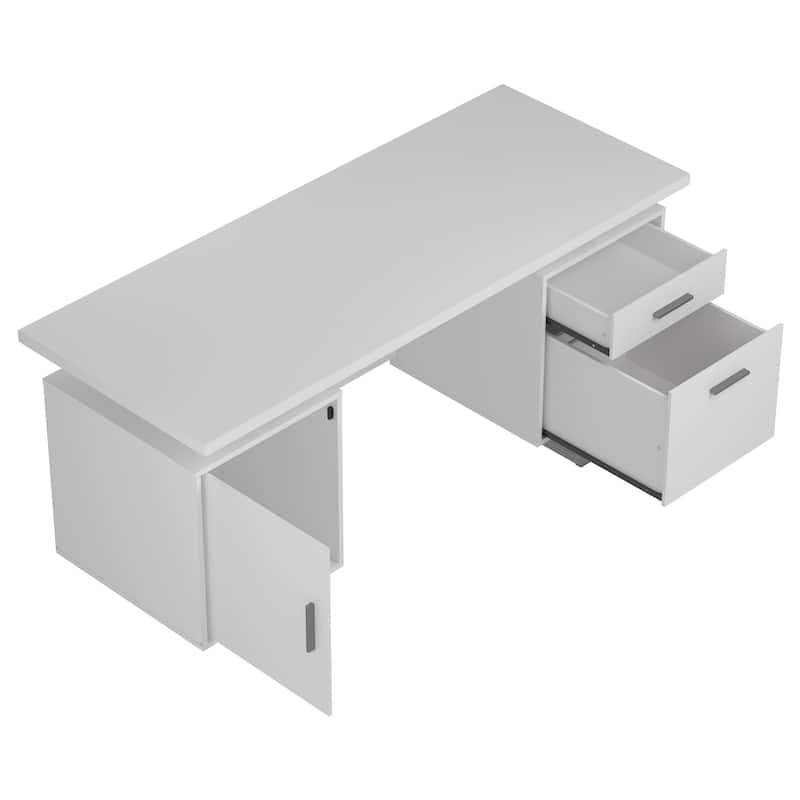 GDFStudio - Harper Modern High Gloss Computer Desk with Two Drawers, Sled Legs, and Efficient Storage Solutions