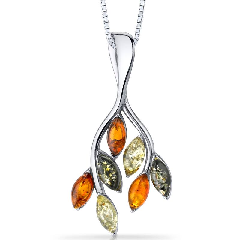 Amber Leaf Pendant in Sterling Silver