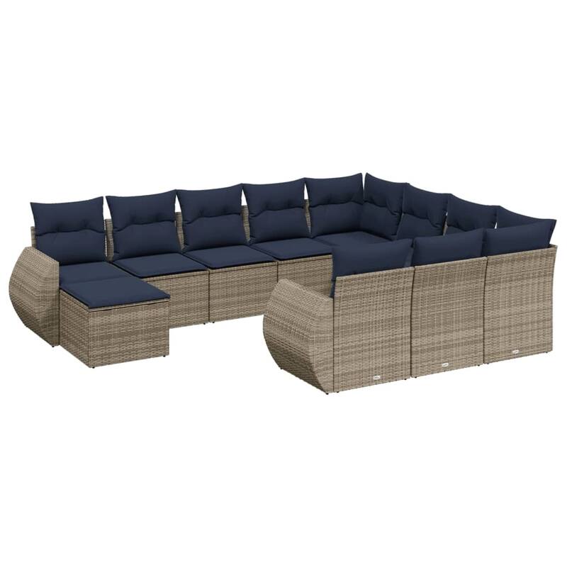 vidaXL 11 Piece Patio Sofa Set with Cushions Gray Poly Rattan