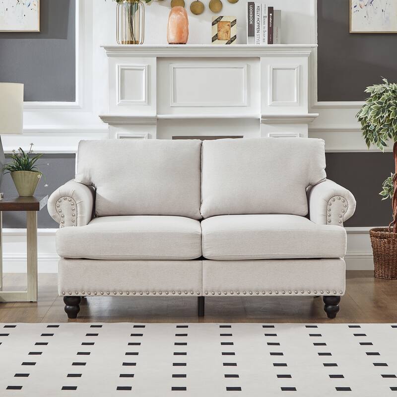 Classic Design Sectional Sofa Loveseat Couch with Pillow Back（Leather/Polyester)