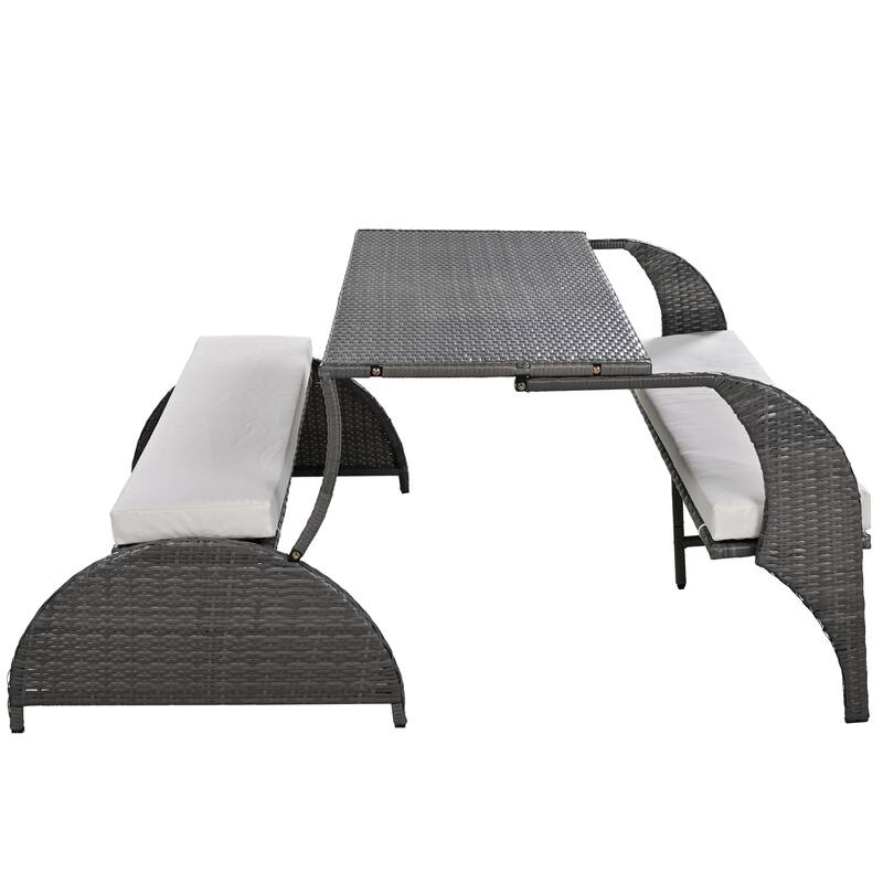 Multi-Functional Outdoor Patio Rattan Loveseat Sofa, Convertible 4-Seats Dining Set