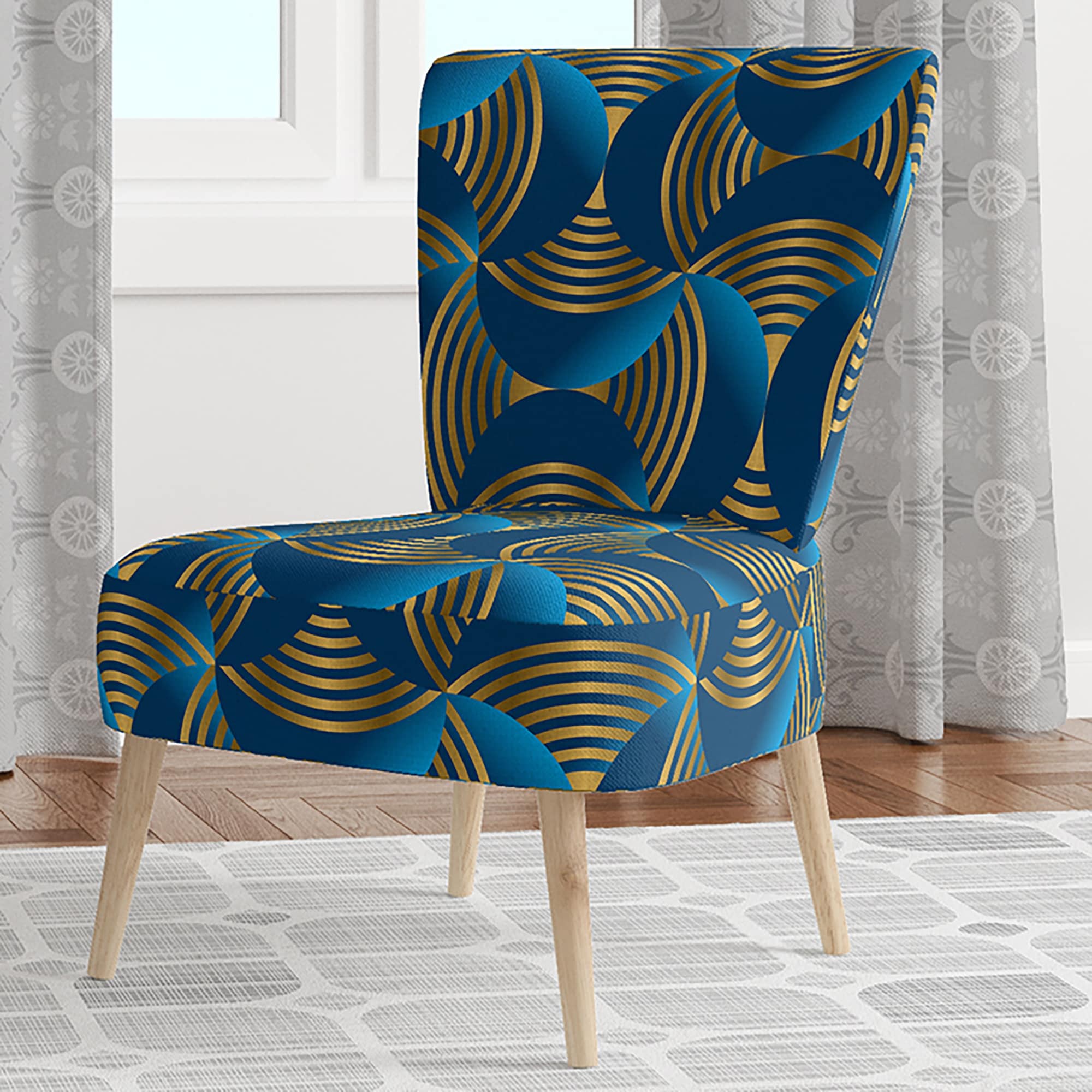 Designart "Geometric Abstract Waves In Gold And Marine Blue" - Picture 16 of 20