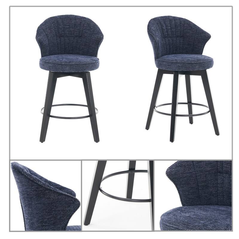 Modern Set of Two 360° Free Swivel Chenille Upholstered Bar Chairs