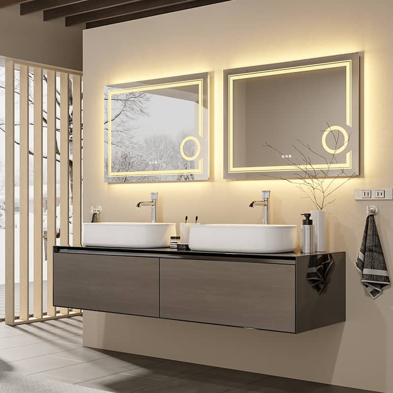 Frontlit Backlit LED Bathroom Mirror Wall Mounted Anti-Fog with 3X Magnifying