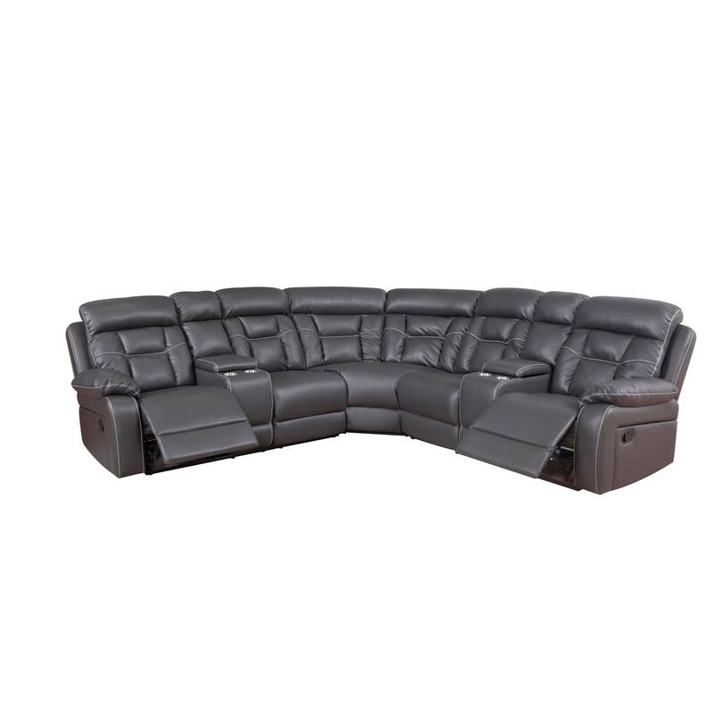 Mid-century Modern Faux Leather Upholstered Reclining Sectional Sofa