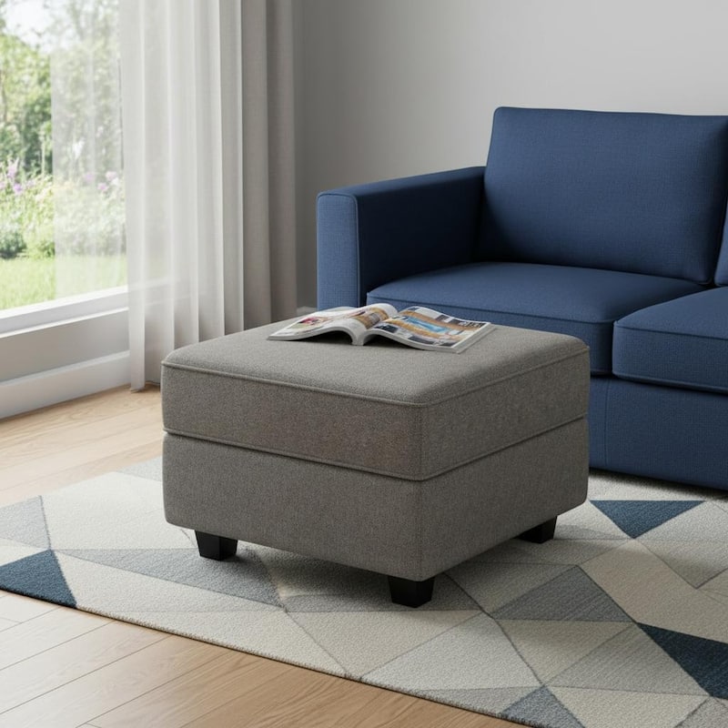 HomeRoots 26" Beige and Black Faux Leather Storage Ottoman - Light Gray