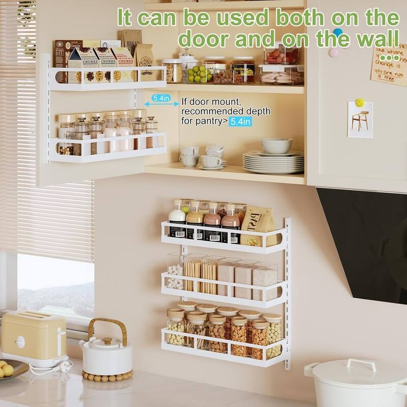 Wall Mount Spice Rack Organizer 5 Tier Height-Adjustable Hanging - ‎5.4"D x 15.6"W x 32.3"H