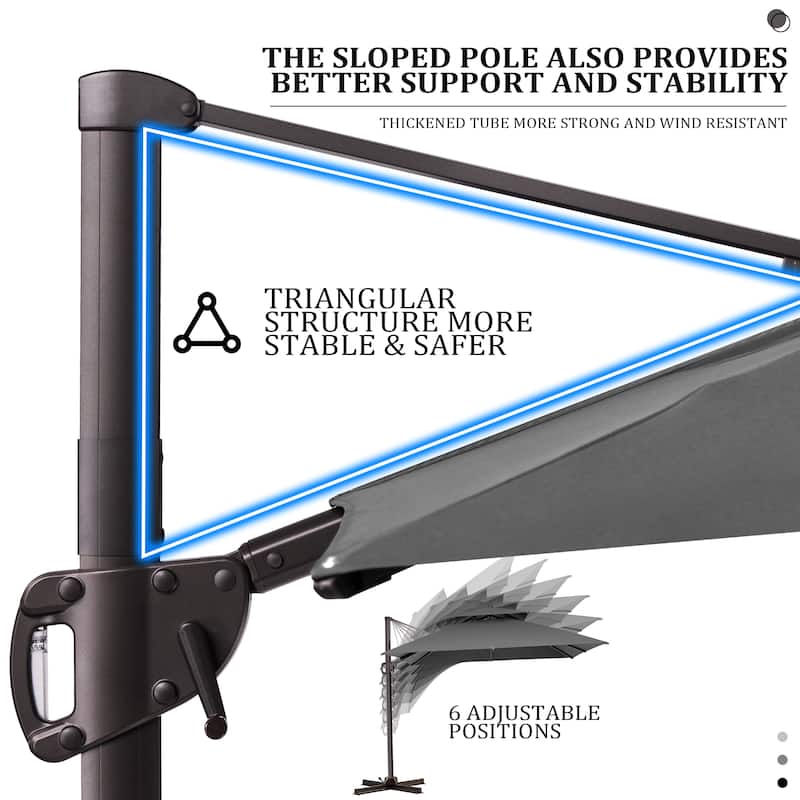 Pellebant 10 ft Square Outdoor Patio Cantilever-Offset Umbrella 360 Degree Rotation