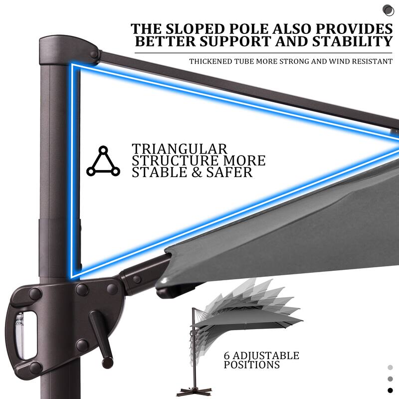 Pellebant 10 x 10 ft Square Outdoor Patio Cantilever-Offset Umbrella with Base Stand