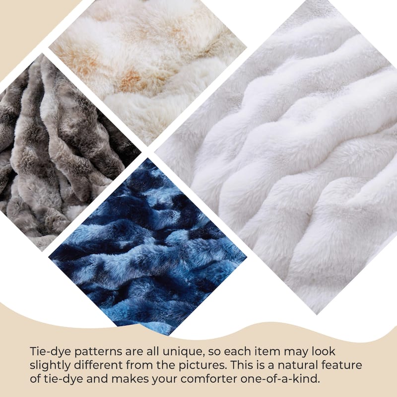 3 Pieces Fluffy Faux Rabbit Fur Comforter Set, Plush Fuzzy Bedding Set for Winter