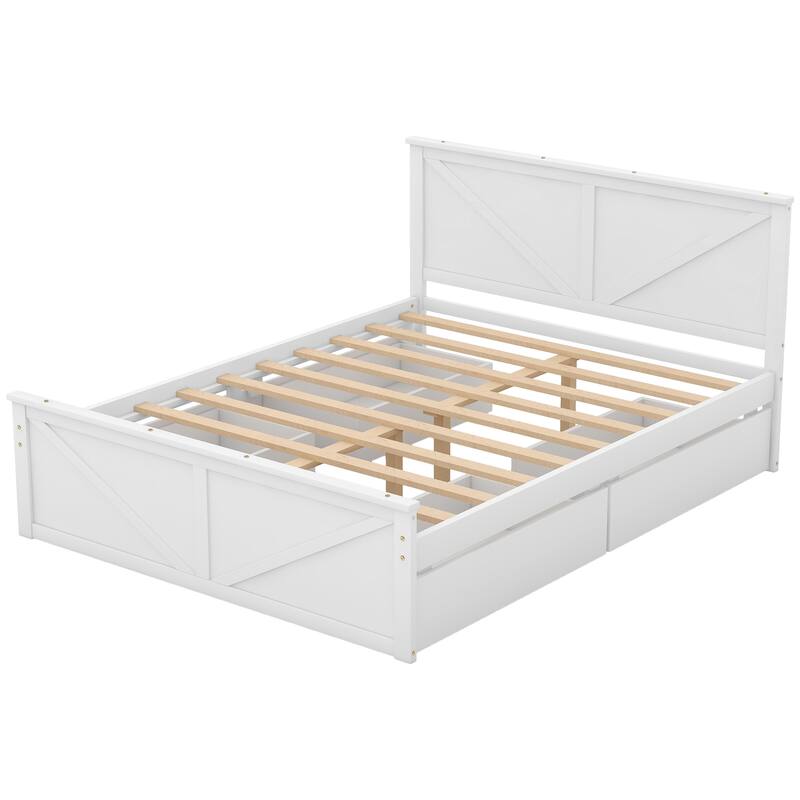 Wooden Platform Bed with Four Storage Drawers and Support Legs