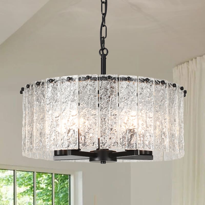 5-Light Modern Round Drum Chandelier, Classic Semi Flush Mount Chandelier, Kitchen Island Pendant Light for Dining Room - N/A
