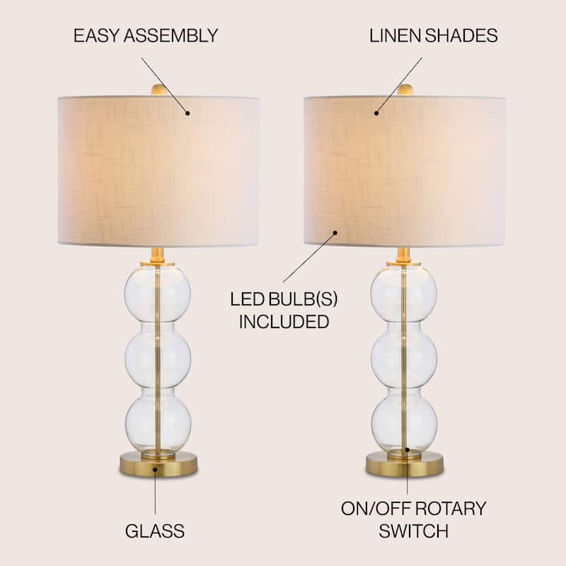 Ella 27" Glass Triple-Sphere LED Table Lamp, Mercury Silver/Chrome (Set of 2) by JONATHAN Y