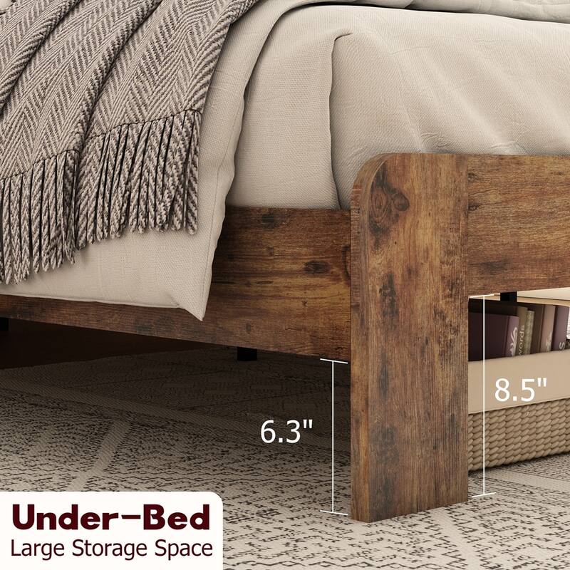 wooden platform bed frame with storage LED light headboard and 2 USB