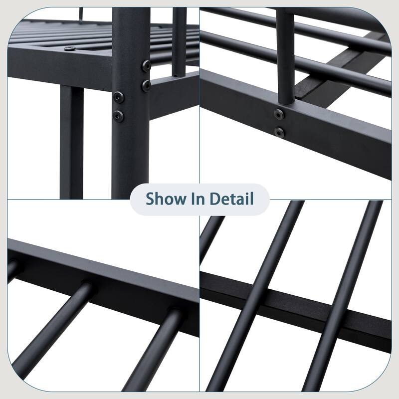 Various Sizes Metal Bunk Beds Frame with Ladder and High Guardrail, Heavy Duty Metal Bunk Beds🛍️🛒