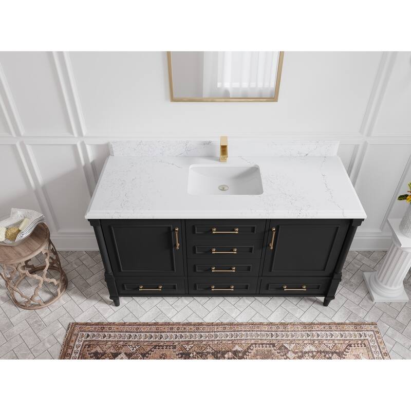 Willow Collections 60 in. W x 22 in. D Aberdeen Single Bowl Sink Bathroom Vanity with Countertop - 1.5" Empira White - Black
