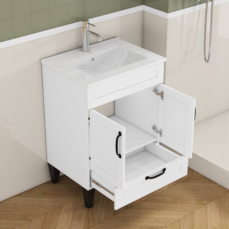 24" Wall Mounted Floating Cabinet /Side Cabinet Combo, Rectangular Vanity, Small Bathroom Sink With Single Faucet Hole