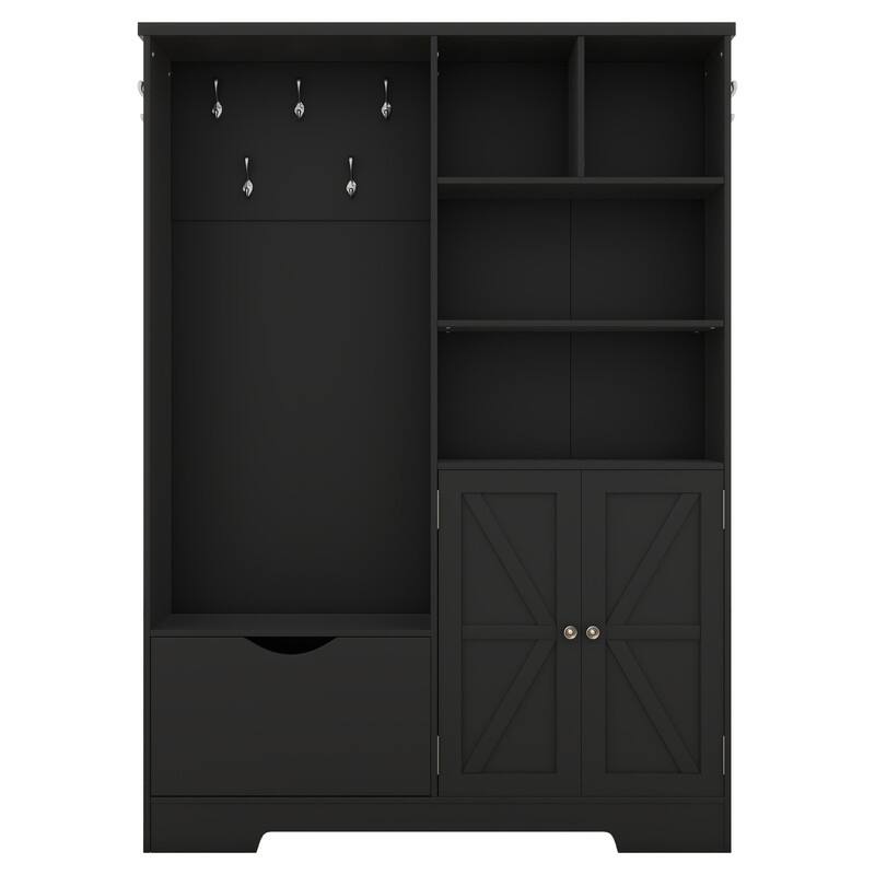 73.2"H Multi-functional Hall Tree with Storage Shelves Drawers and Cabinet