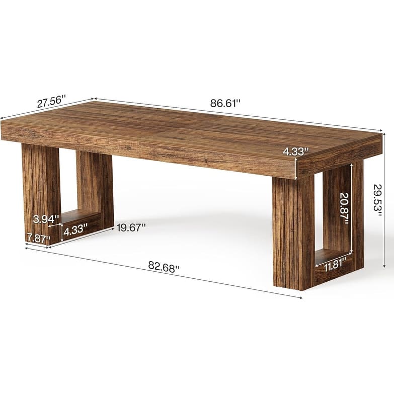 86.6 Inches Farmhouse Extra Long Dining Table with Sturdy Legs for 2-6 People, Rectangular Wooden Kitchen Table