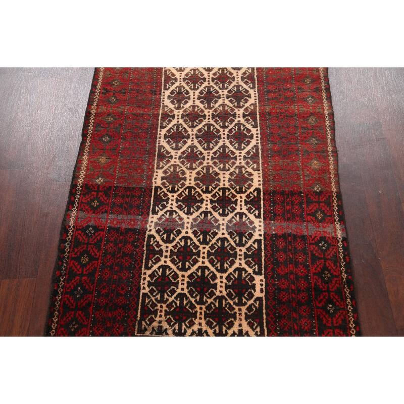 Geometric Balouch Persian Wool Area Rug Hand-knotted Office Carpet - 3'7" x 6'4"