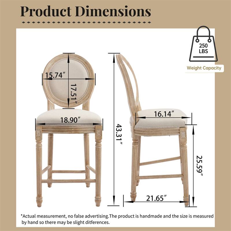 26'' Height Bar Chairs Set of 2,Upholstered Chairs with Round Back