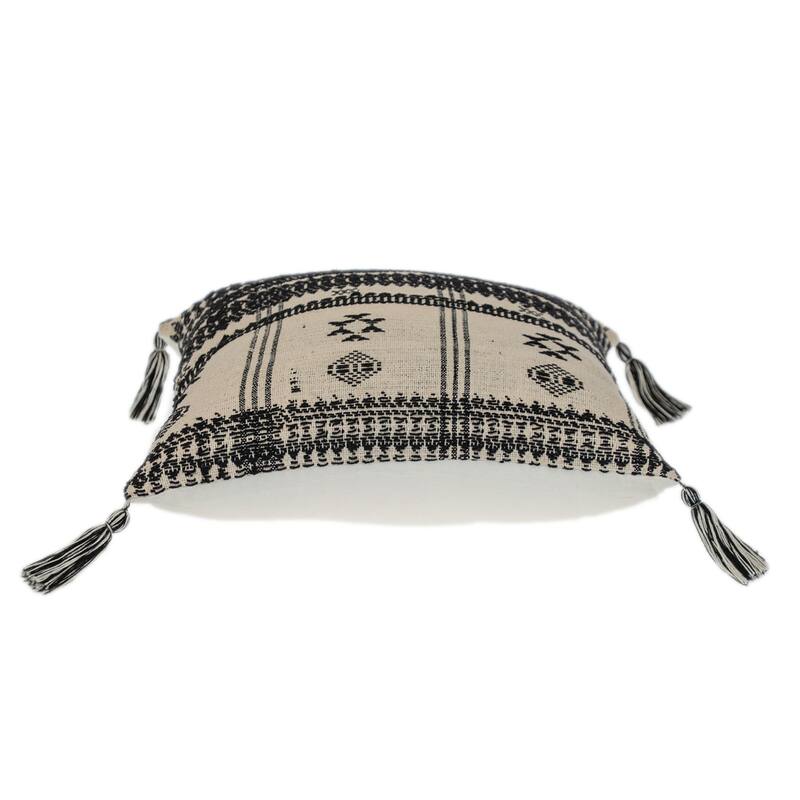 Boho Square Throw Pillow - 18" - Beige and Black