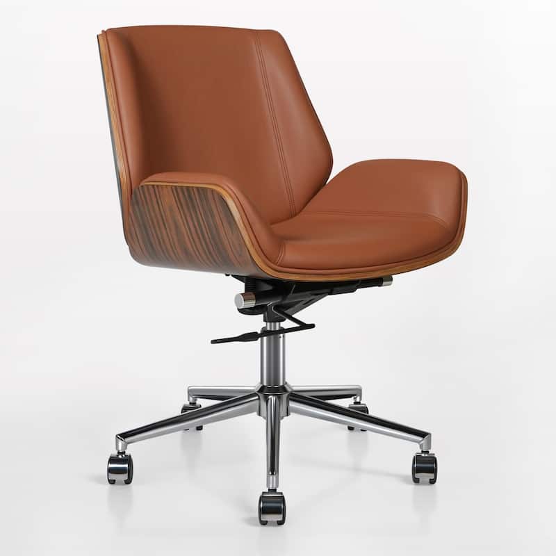 Brown Rosewood and Silver Adjustable Height Swivel Rolling Conference Office Chair