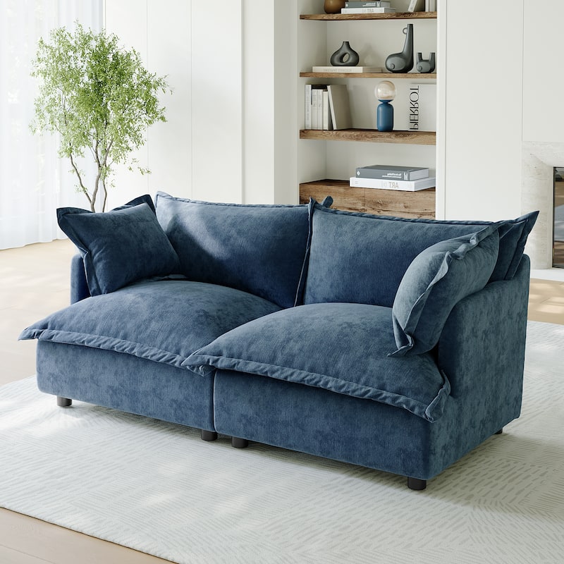 80"W Upholstered Chenille Comfy Cloud Couch Modular Sectional Sofa - Navy