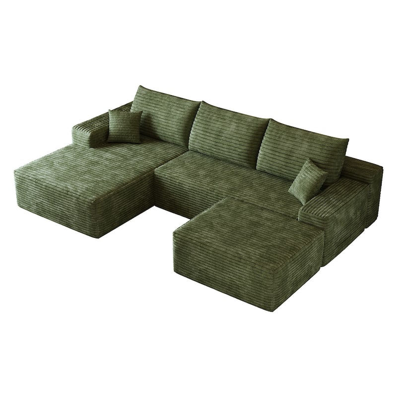 Sofa 107-in Casual Green 3 -seater Left Reclining Sectional with 1 Ottoman - 8' x 10'